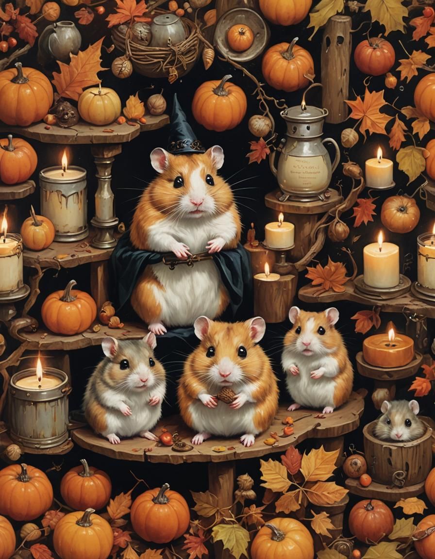 Autumn Hamster in Rustic Folk Art Style