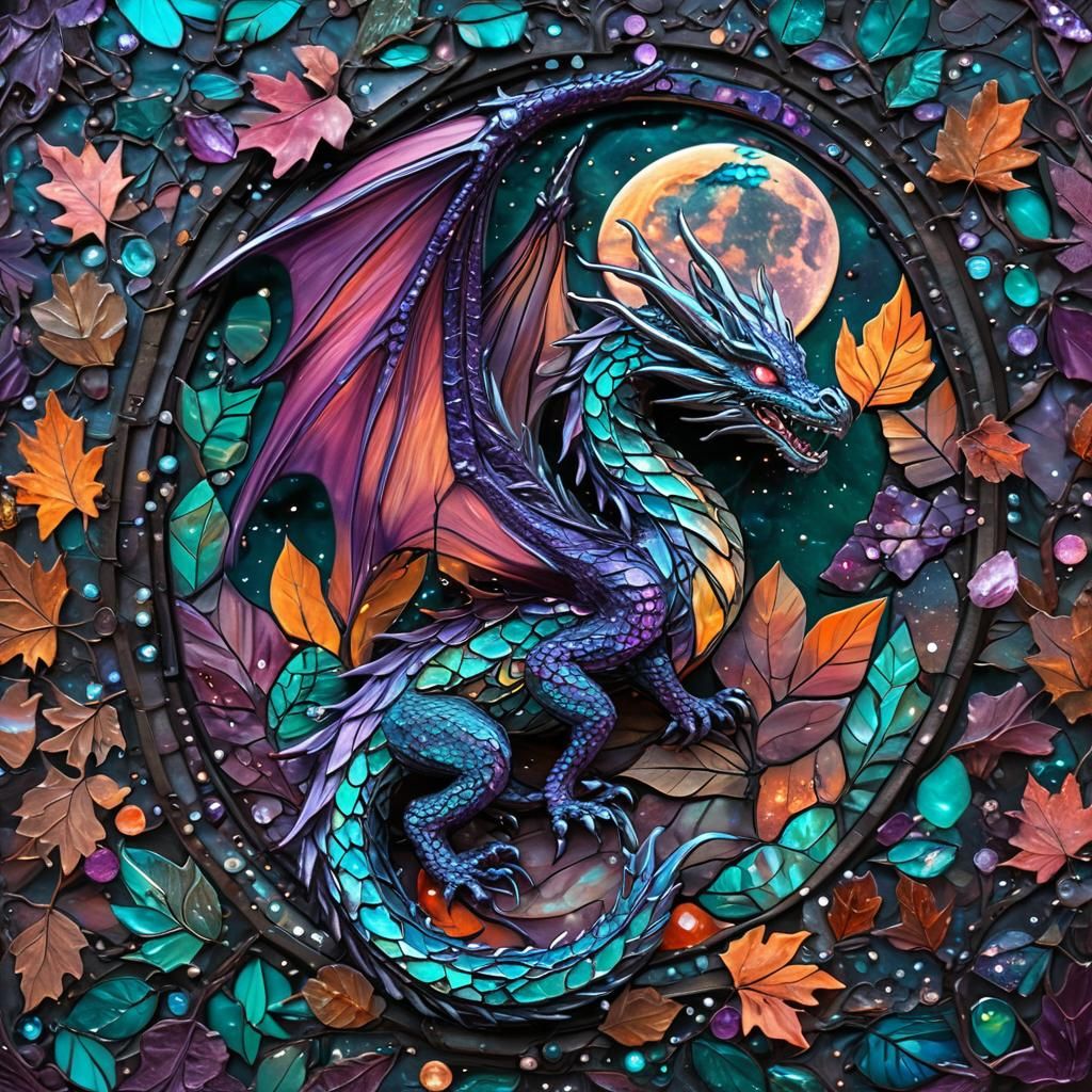Ethereal Crystal Dragon in Vintage Stained Glass