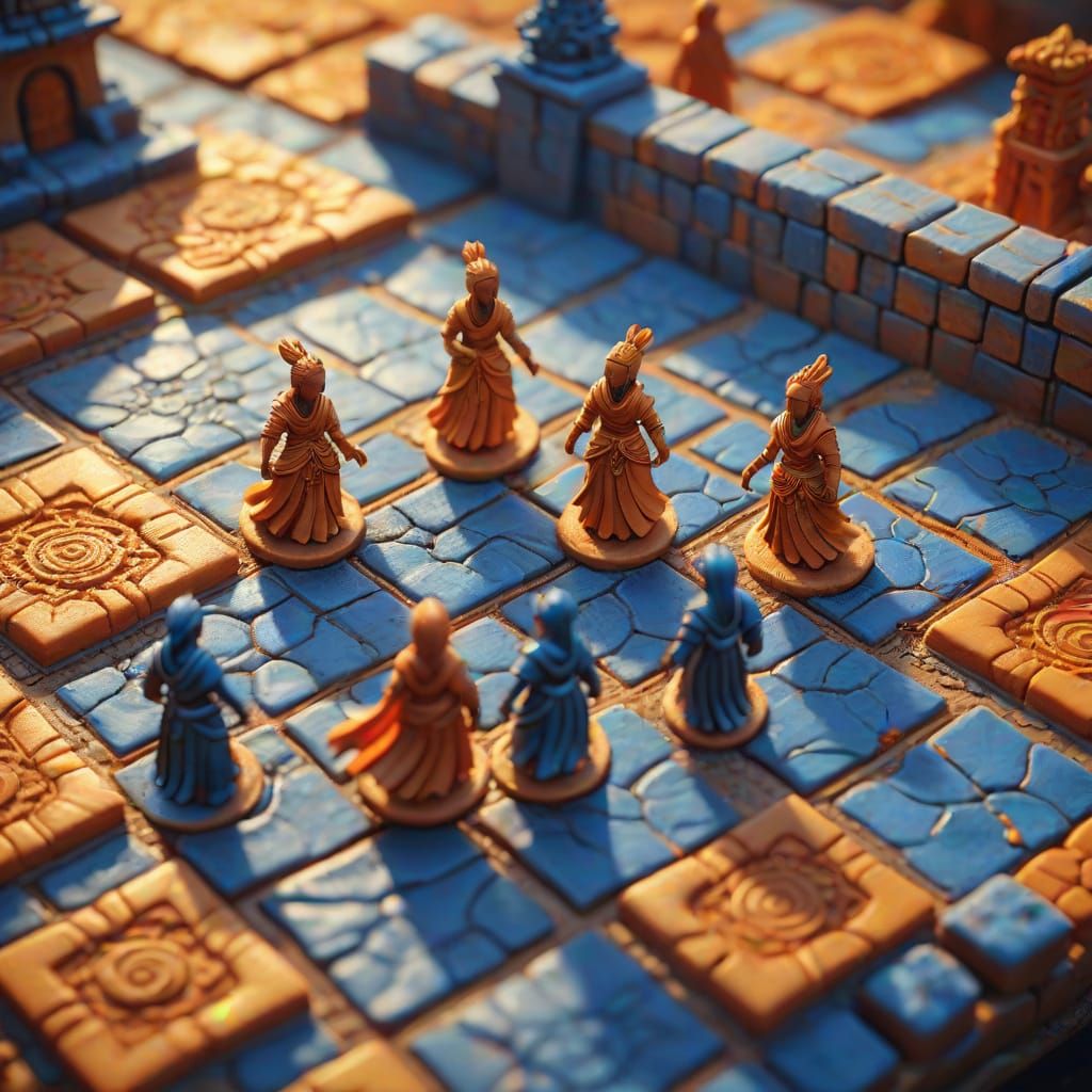 Miniature Clay Figures Playing in Vibrant Oil Painting Style