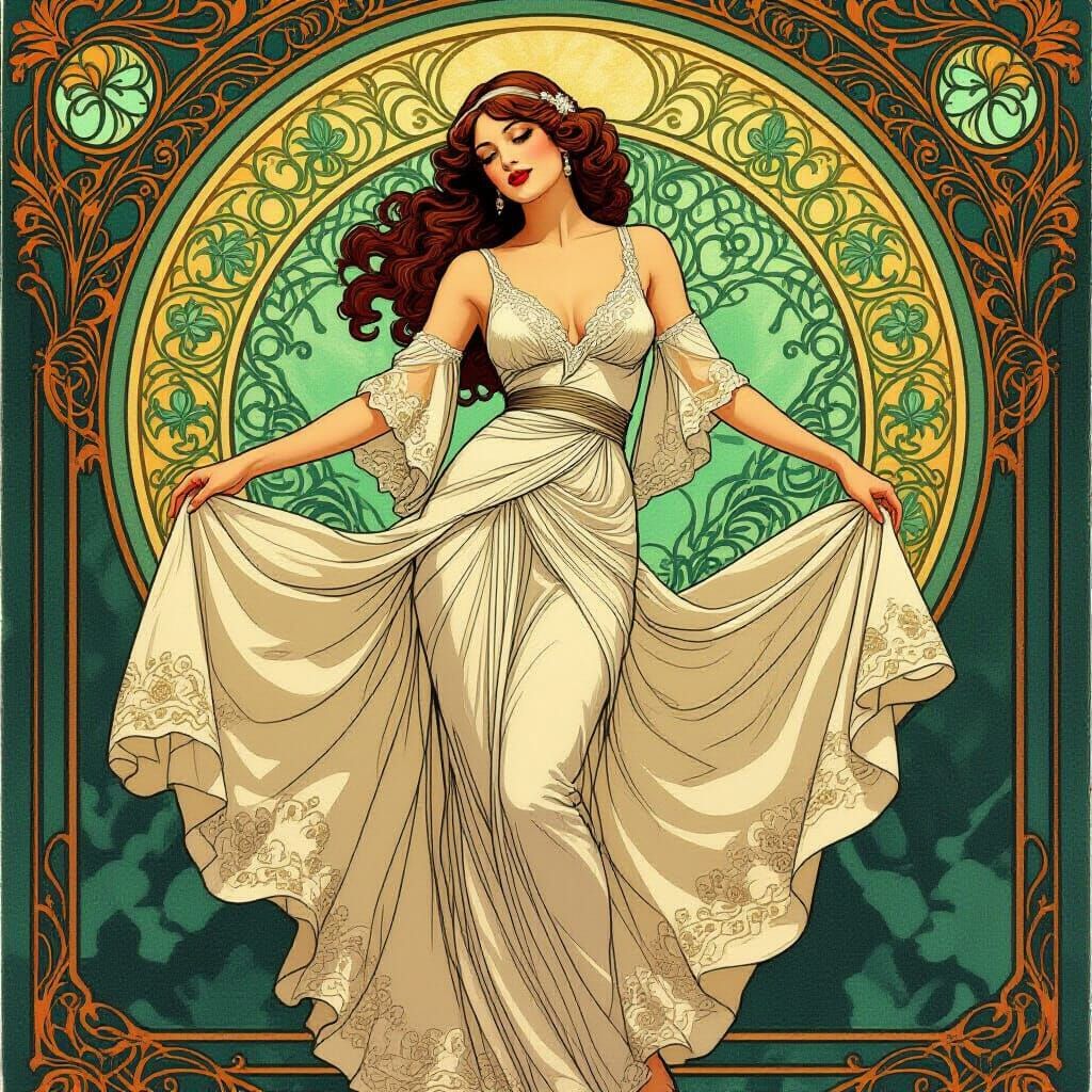 Elegant Lace Pin-Up in Art Nouveau Style