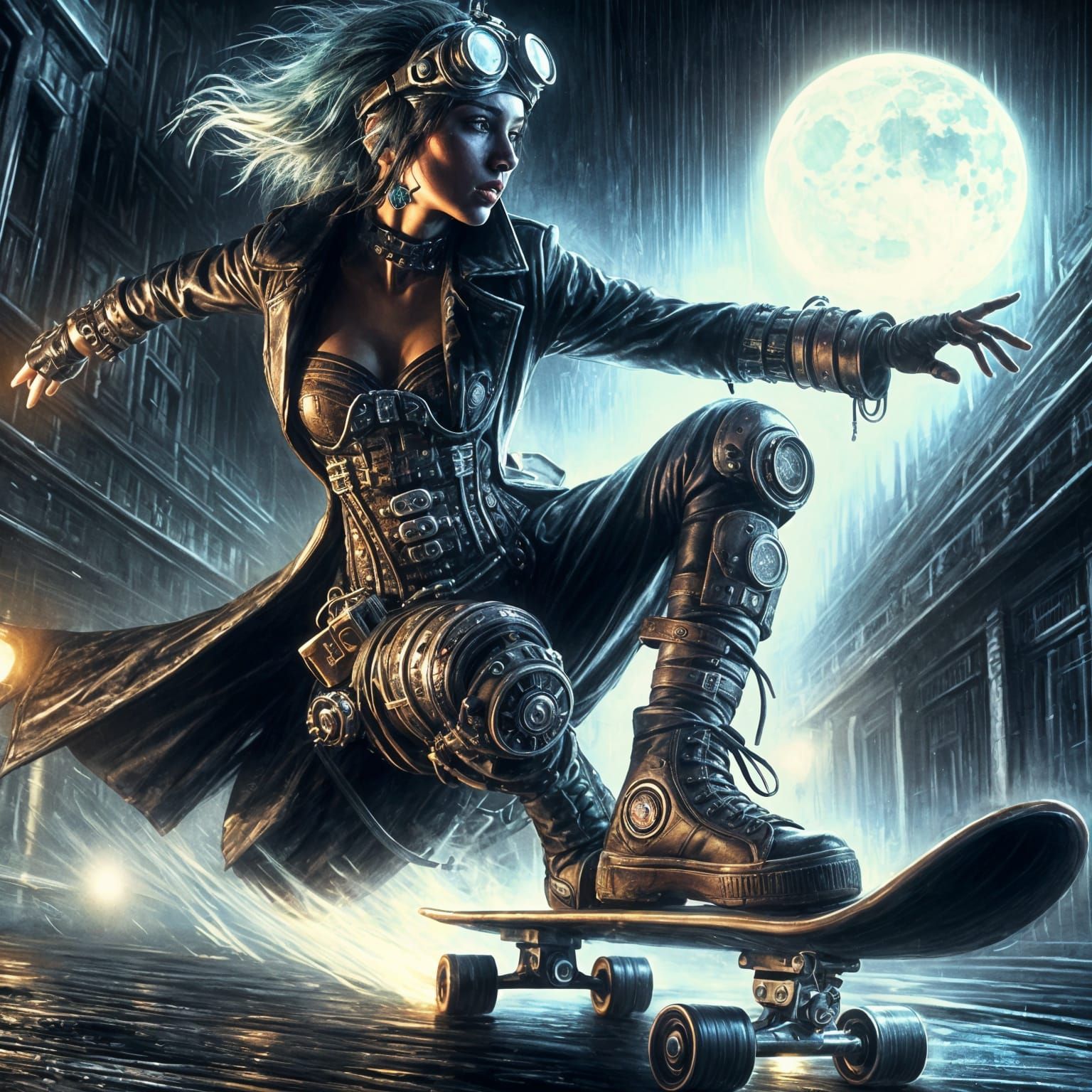 Steampunk Skater in Tenebrism Style