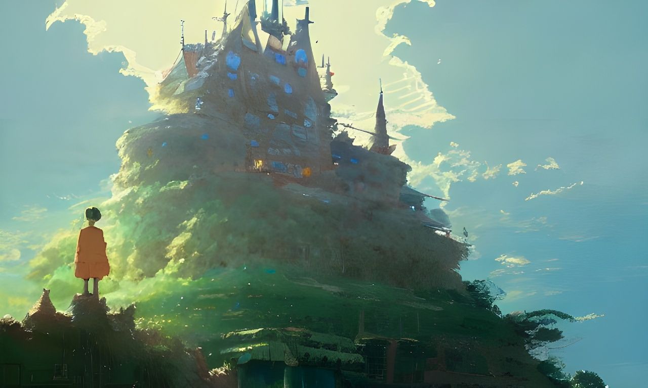 Castle in the Sky: Cel-Shaded Digital Illustration