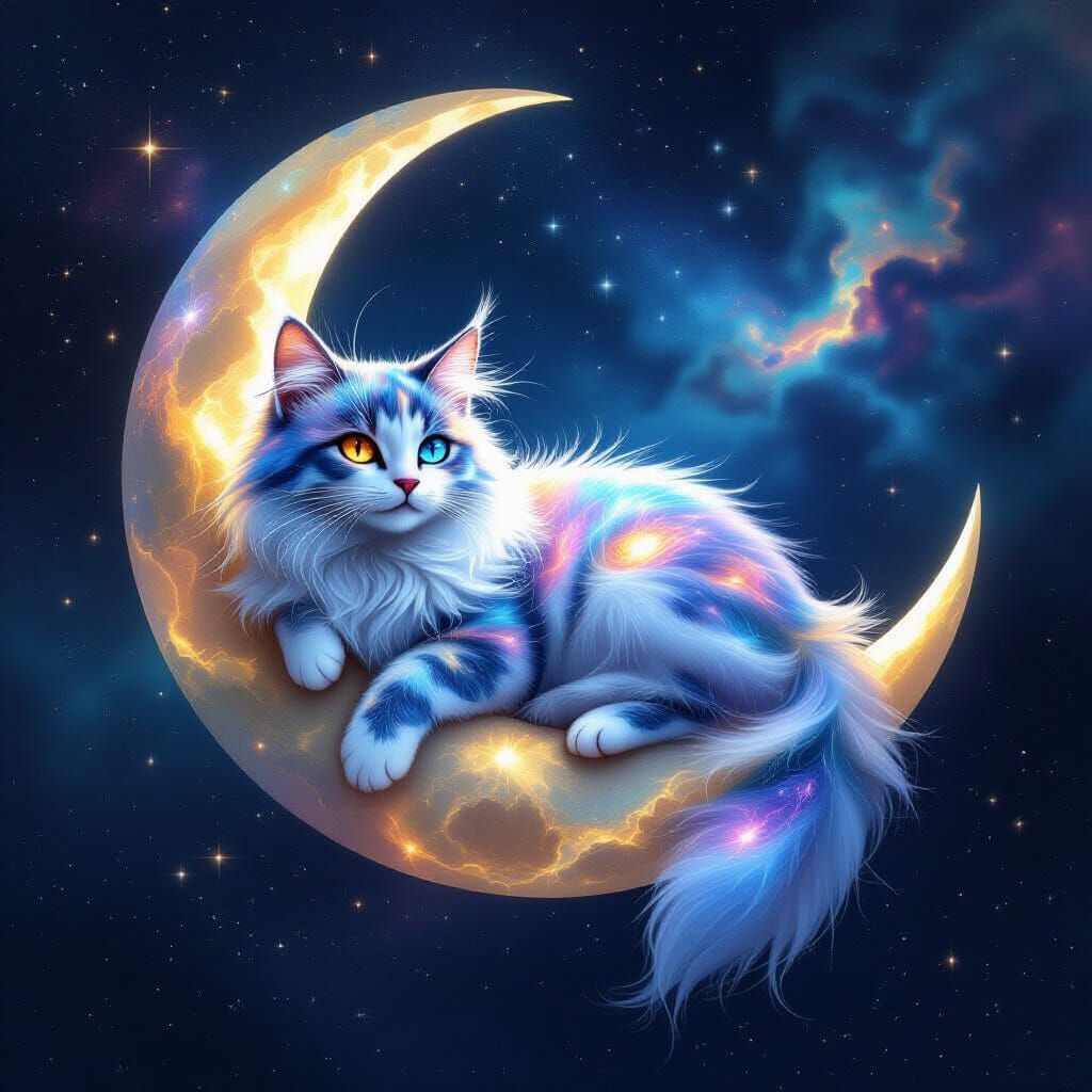 Cosmic Cat on Moon, Stardust and Galaxies