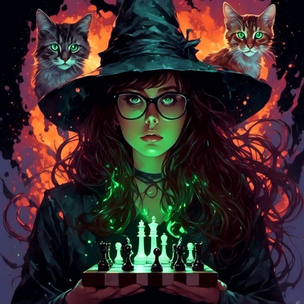 Galaxy Witch Plays Chess: Graffiti Art Style
