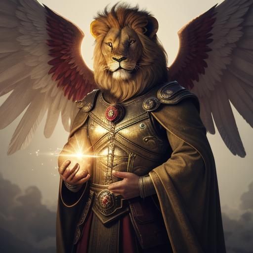 Lion with Heart Birthmark, Wings and Halo