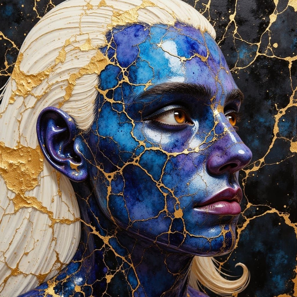 Blue-Skinned Andromedan Man Oil Painting Masterpiece