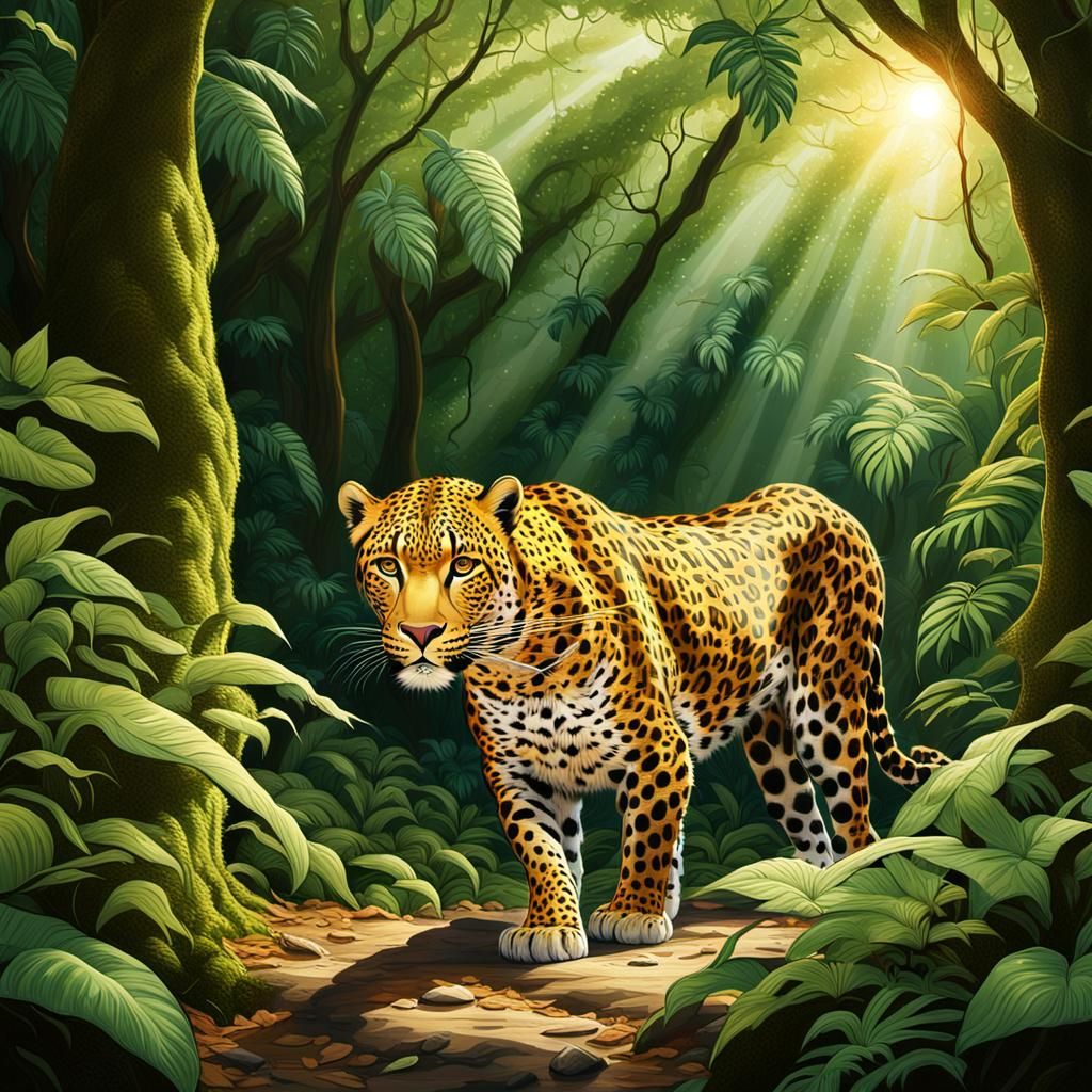 Leopard Prowling Through Jungle: 3D Digital Art