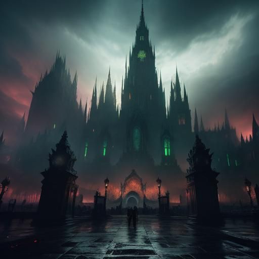 Lovecraftian Monsters Destroying City in Dark Fantasy Art