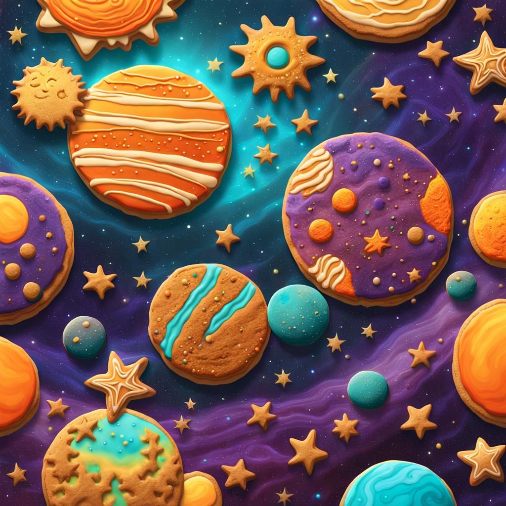 Colorful Cookie Solar System in Fantasy Art Style