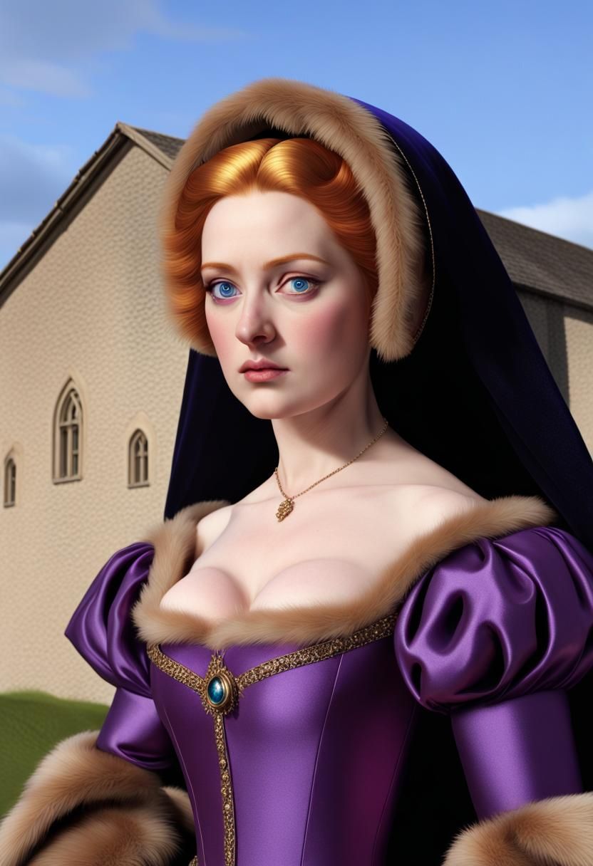 Catherine of Aragon in Tudor Fashion, Oil Painting