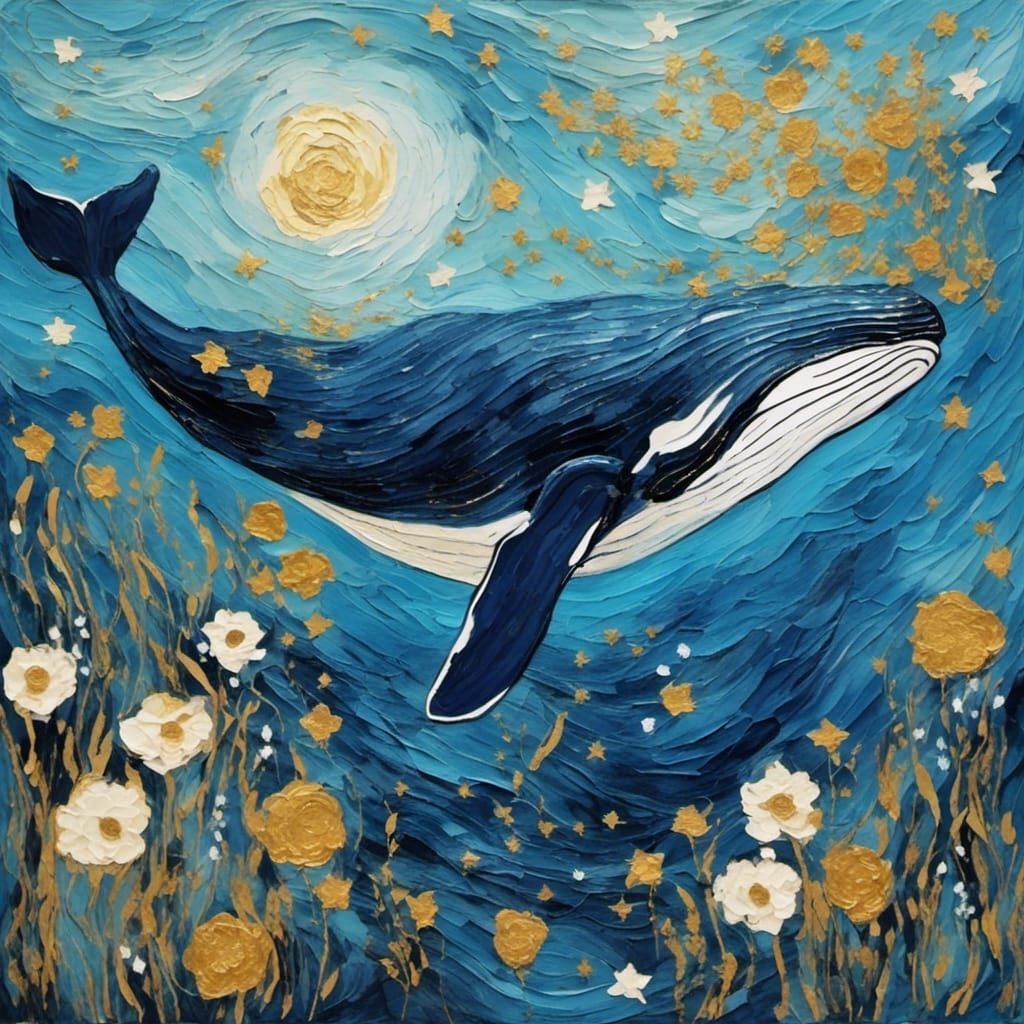 Whale Painting in Van Gogh Starry Night Style