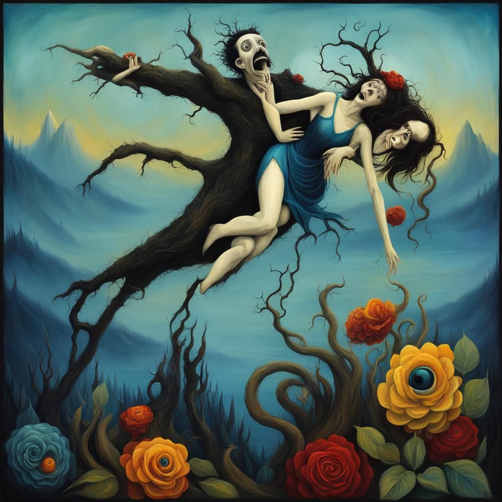 Melancholic Boy in Surreal Emotional Landscape