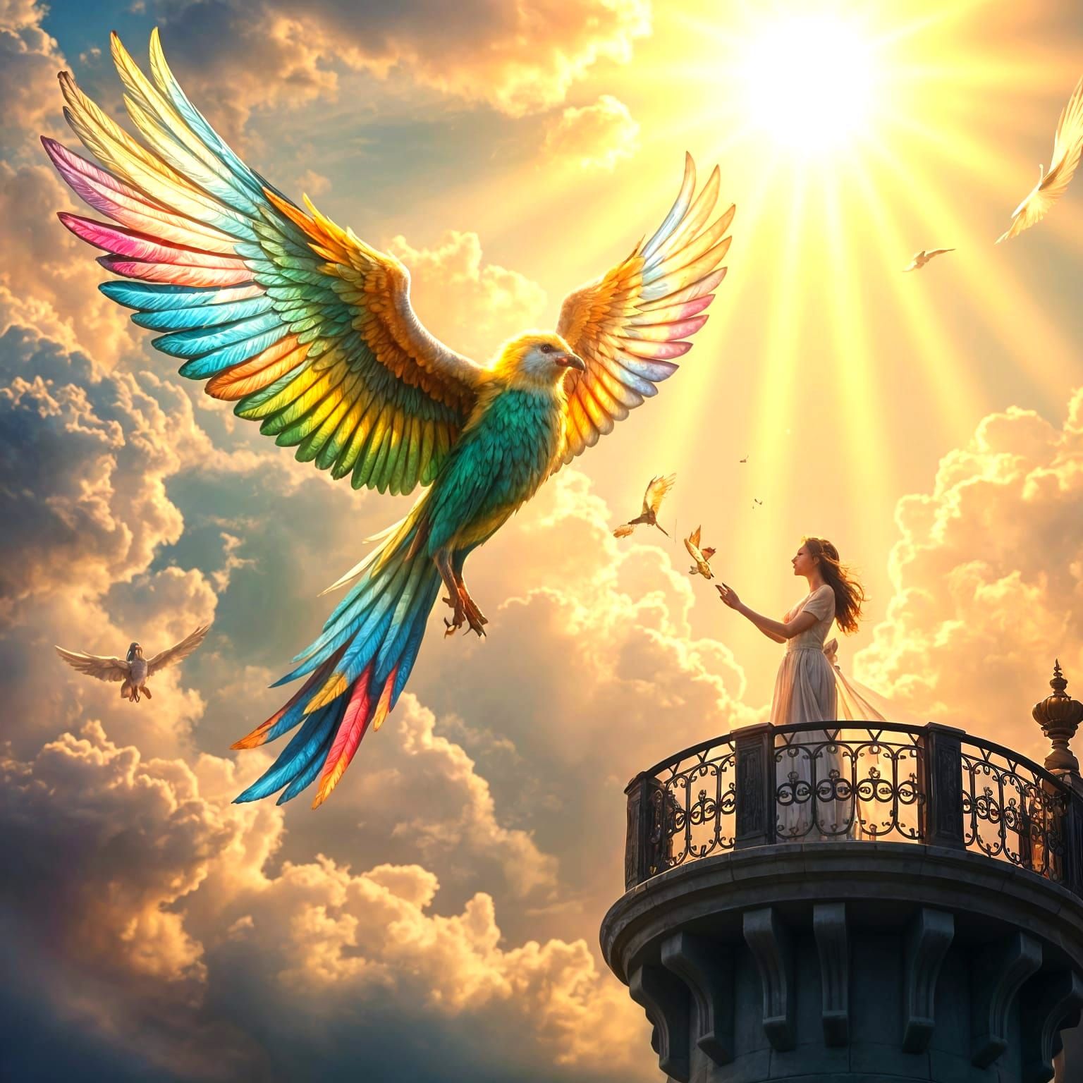 Celestial Messenger Presents Gift to Heavenly Beauty