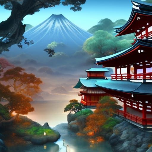 Fantasy Japan Village Concept Art in 8K