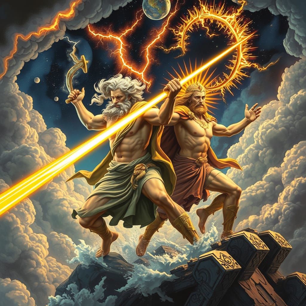Zeus and Apollo Engage in Epic Battle