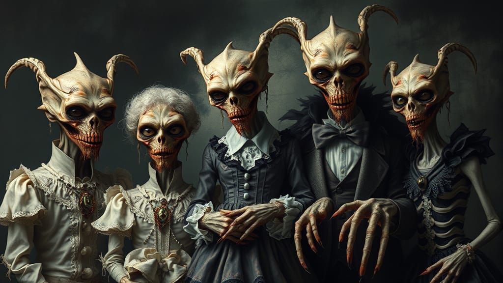 Eerie Family Portrait in Victorian Horror Style