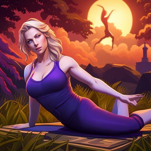 Blonde Woman Doing Goat Yoga in Art Nouveau Style