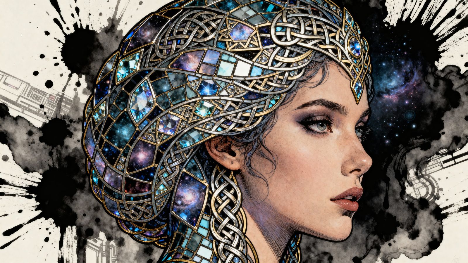 Fantastical Cosmic Woman with Celtic Fractal Hair