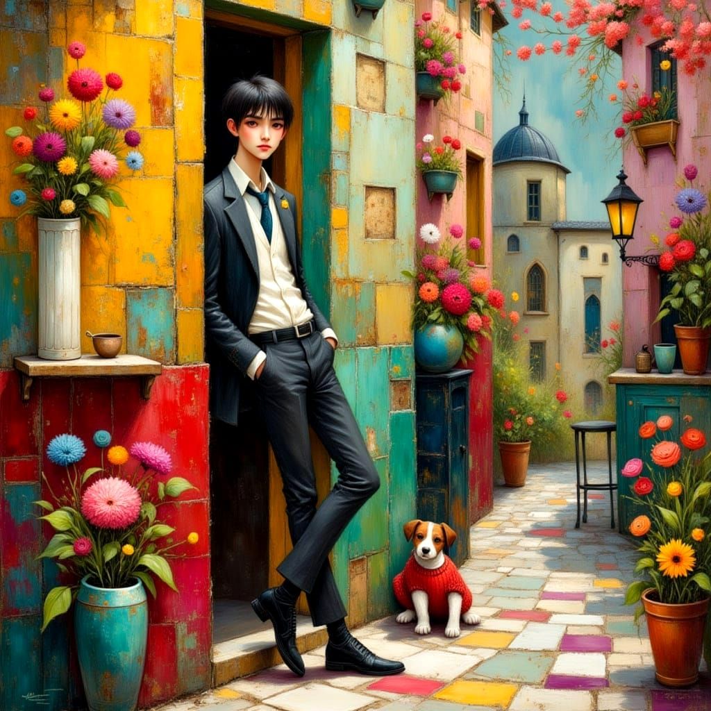 Trendy Man with Puppy Wingman in Garcia Style