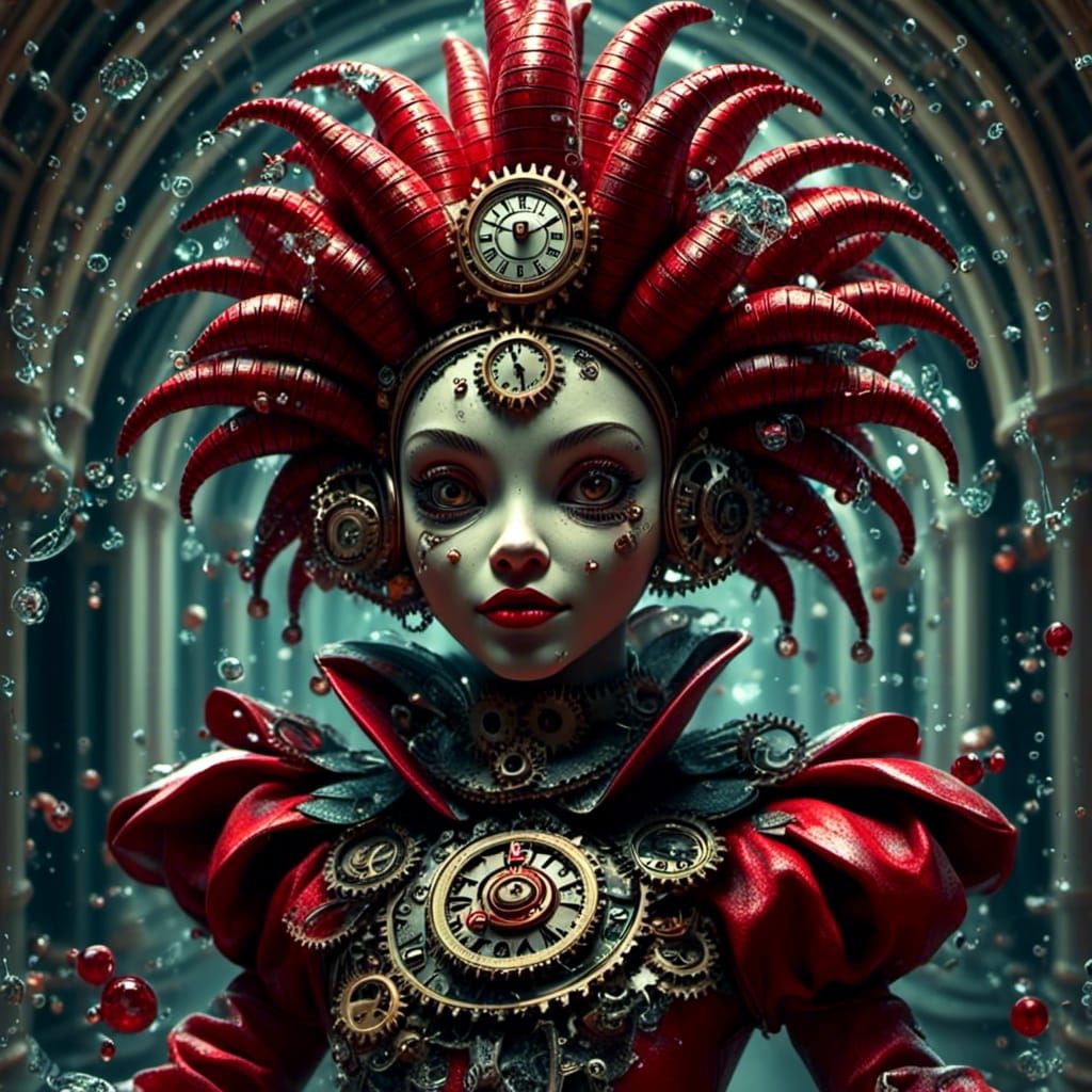 (Storybook illustration of beautiful princess, porcelain skin glowing. She parts her ruby lips revealing ornate zipper. ...