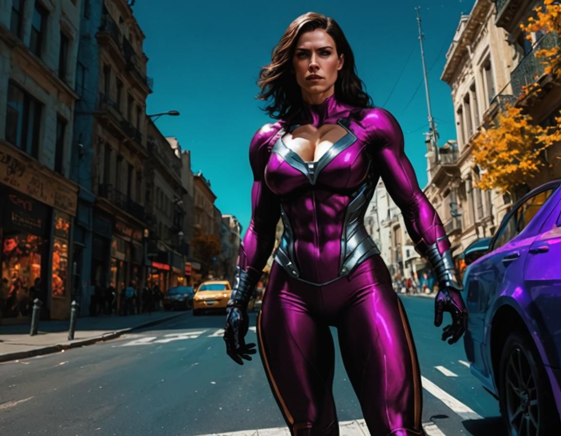 Buff Superhuman Woman in Digital Comic Style