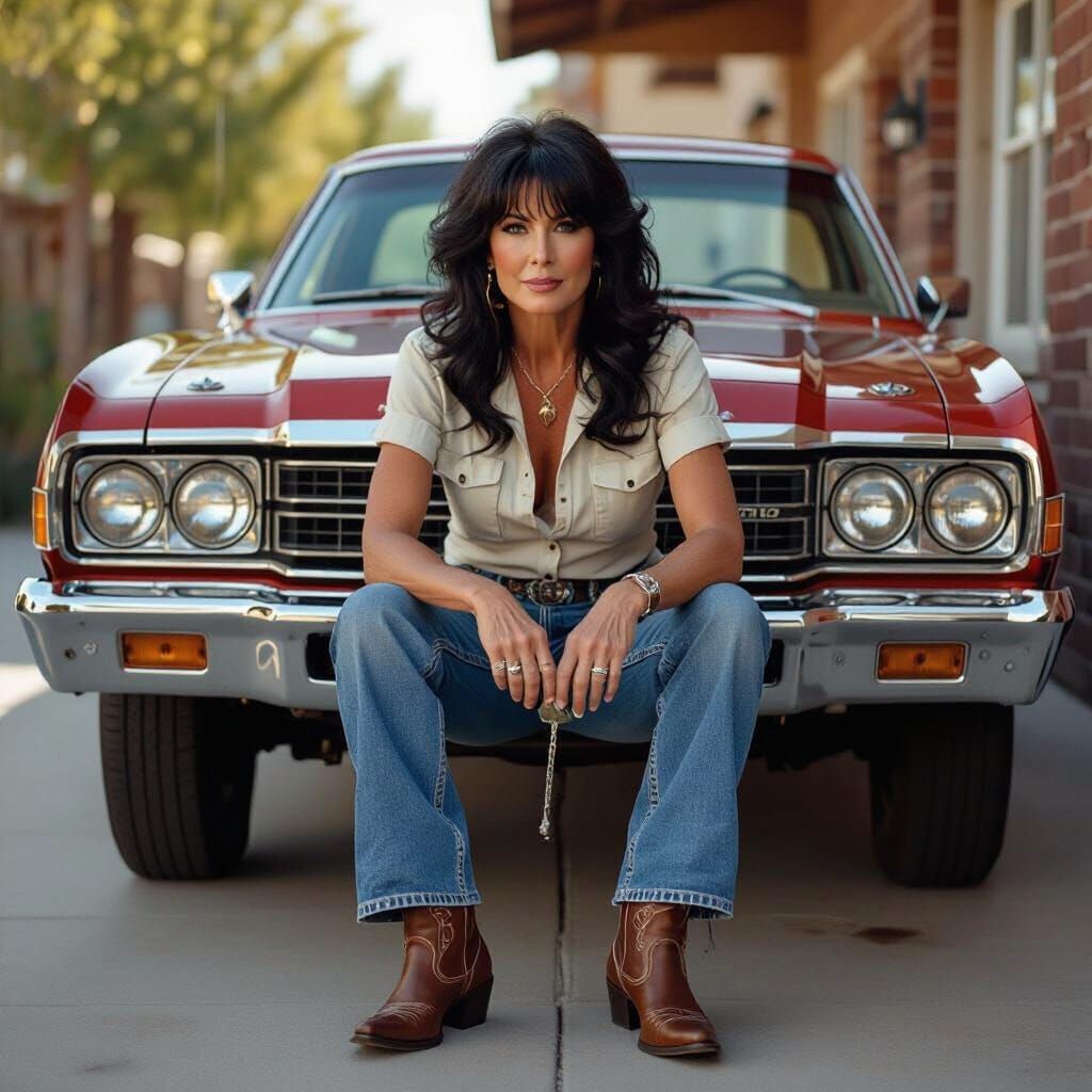 Confident Cross-Dresser Fixing a 1974 Ford Ranchero