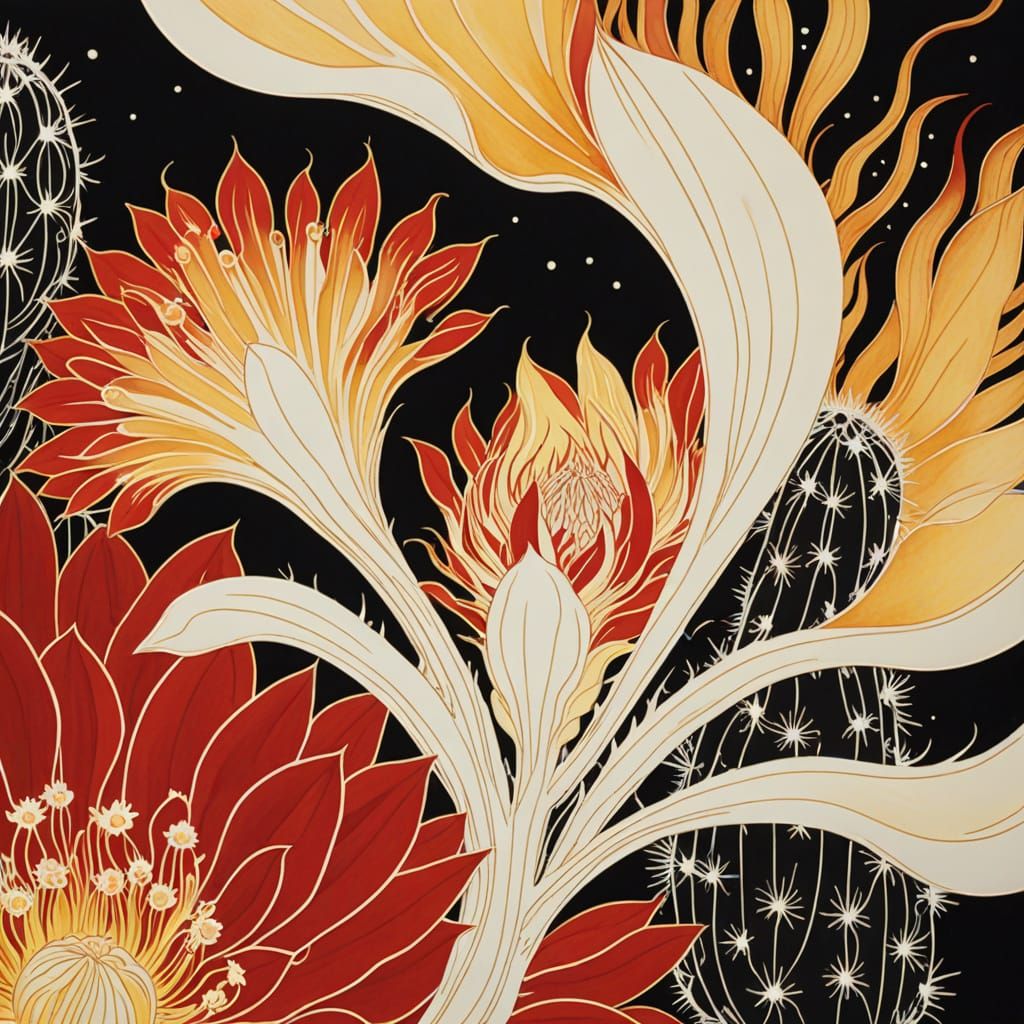 Ethereal Art Nouveau Floral Abstraction with Cosmic Radiance