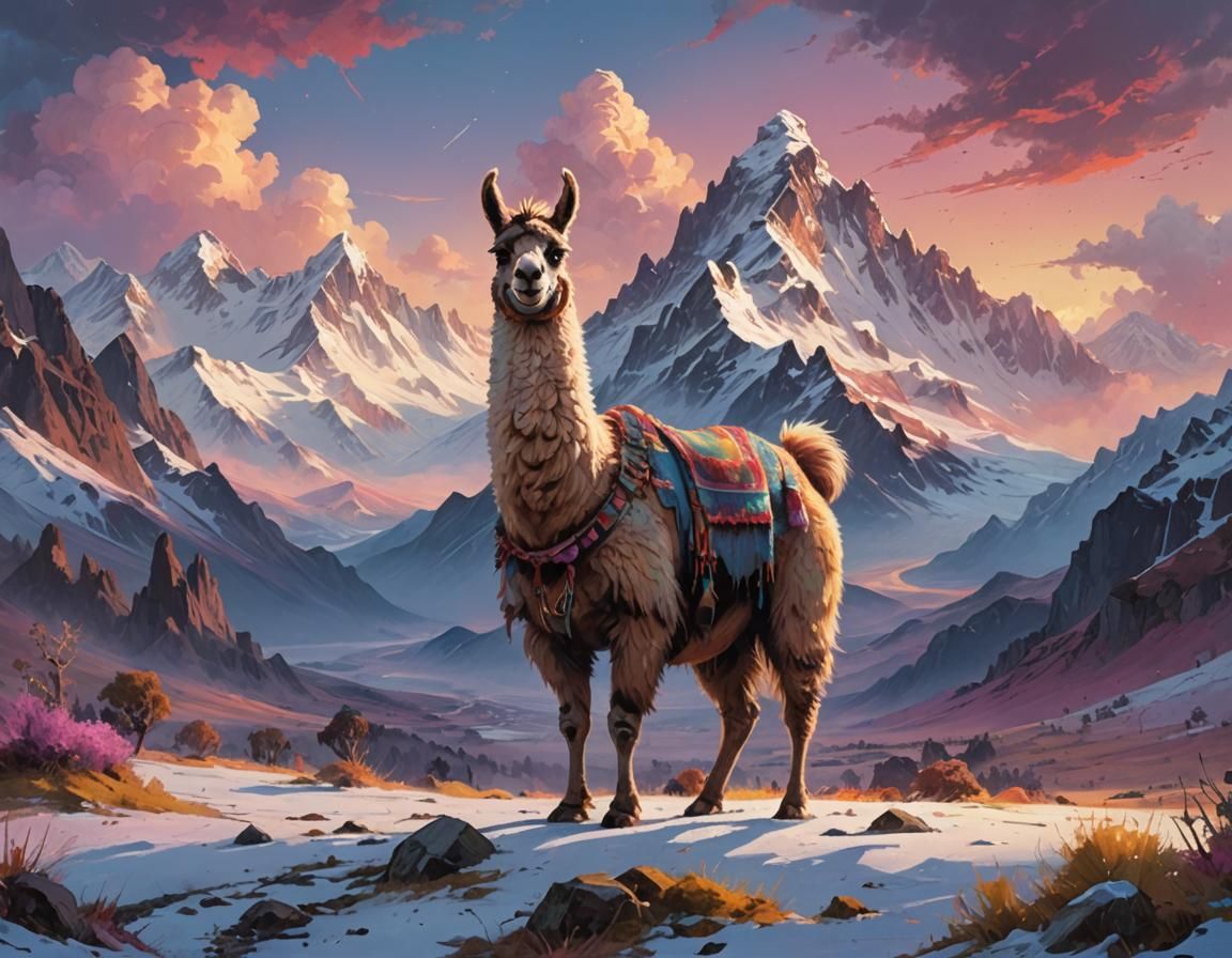 Llama in Peruvian Lowlands: A Digital Masterpiece