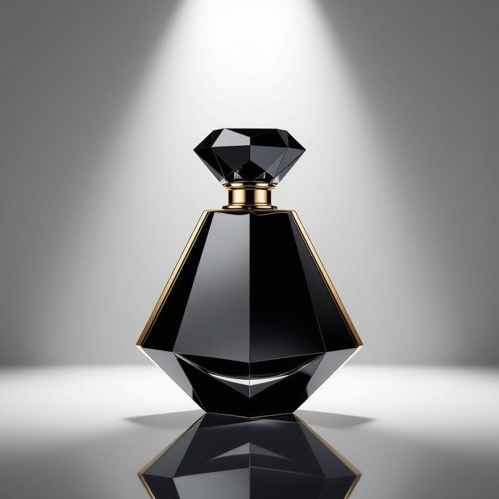 Art Deco Black Crystal Triangle Perfume Bottle with Gold Edg...