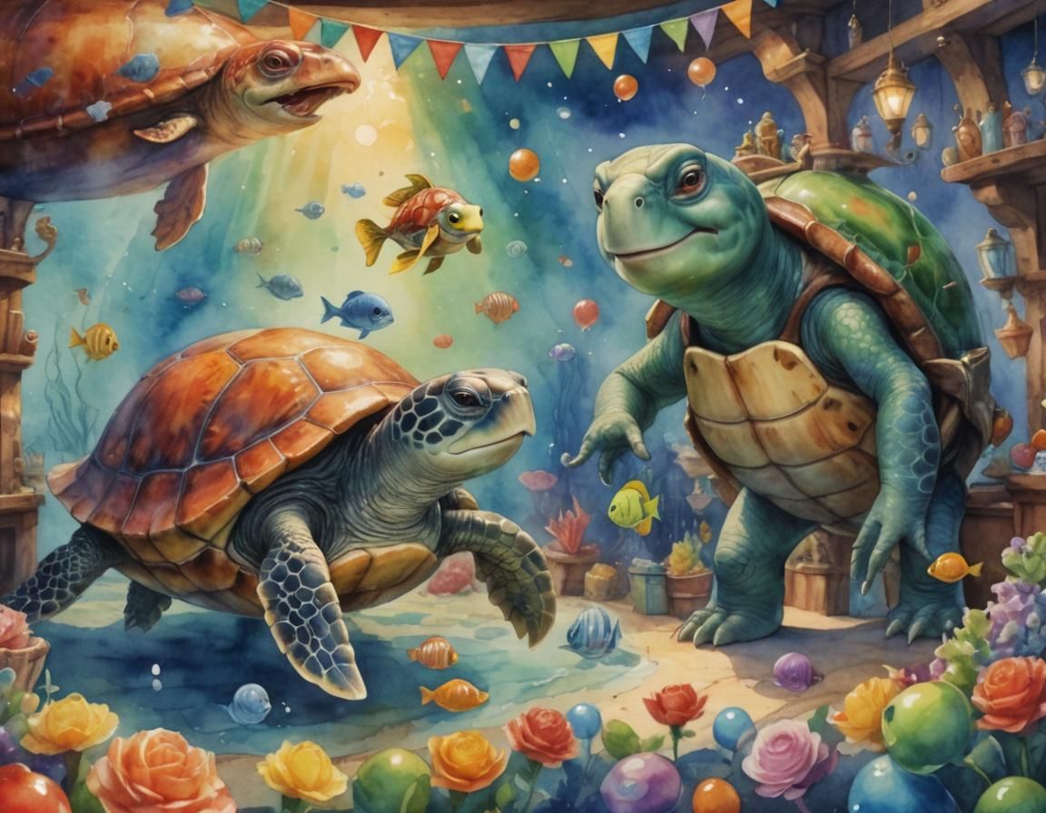 Watercolor Turtle Portrait in Whale's Belly