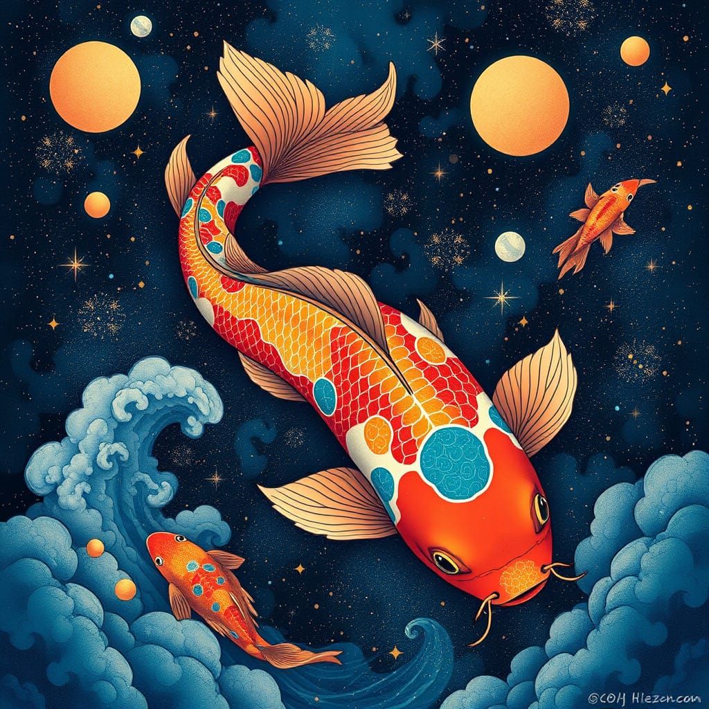 Surreal Koi Universe Explores Cosmic Depths