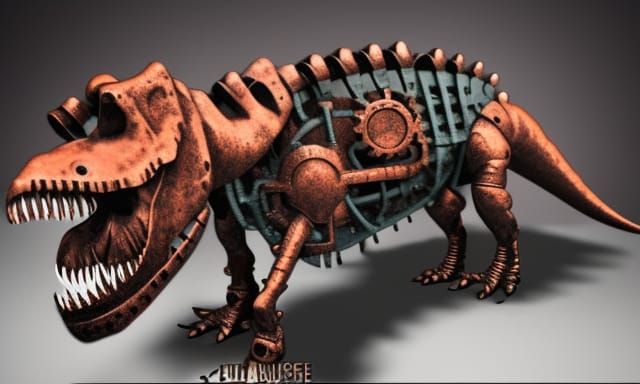 Steampunk Cyclopean T-Rex in Hyper-Realistic Detail