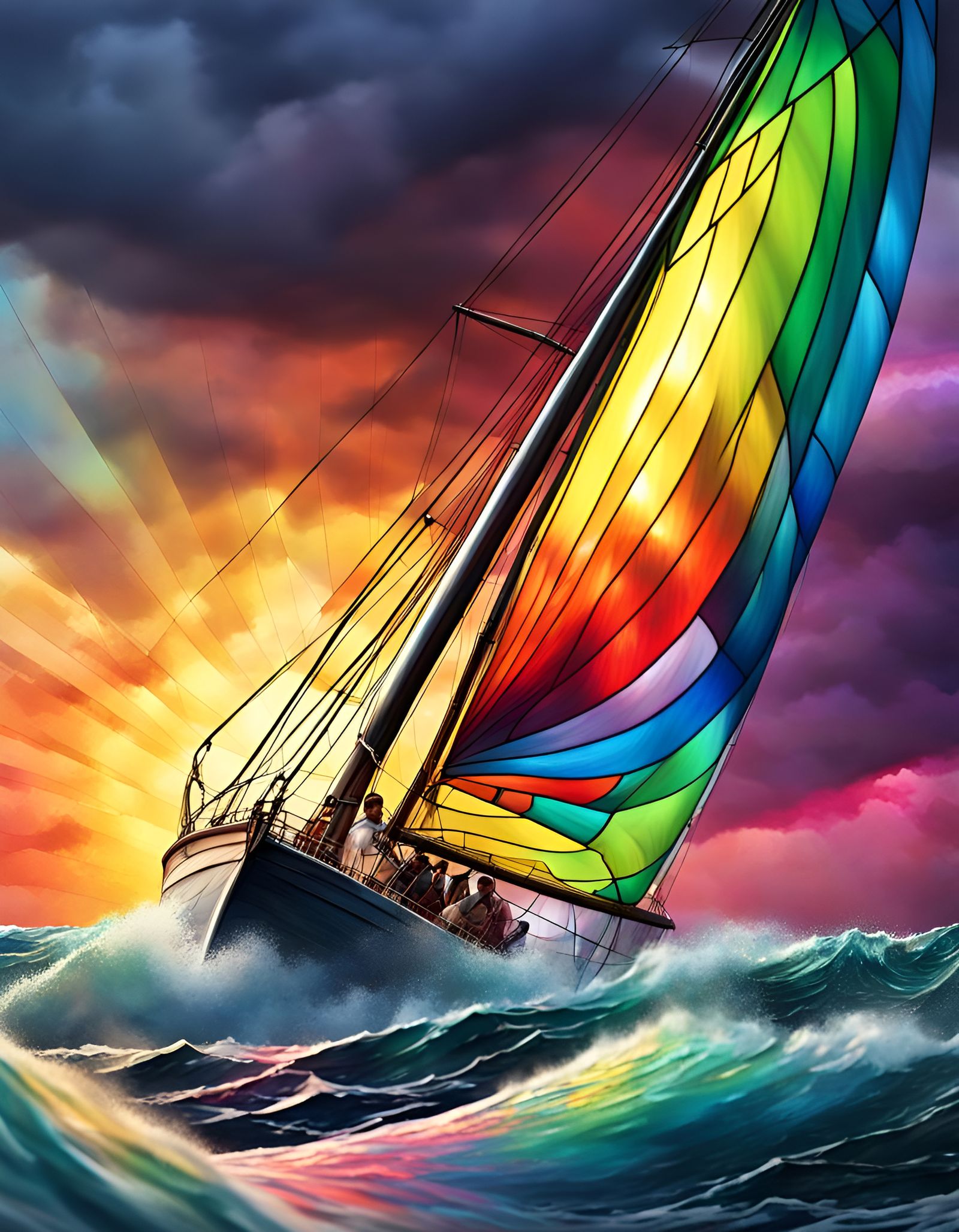 Stormy Sea with Stained Glass Sail