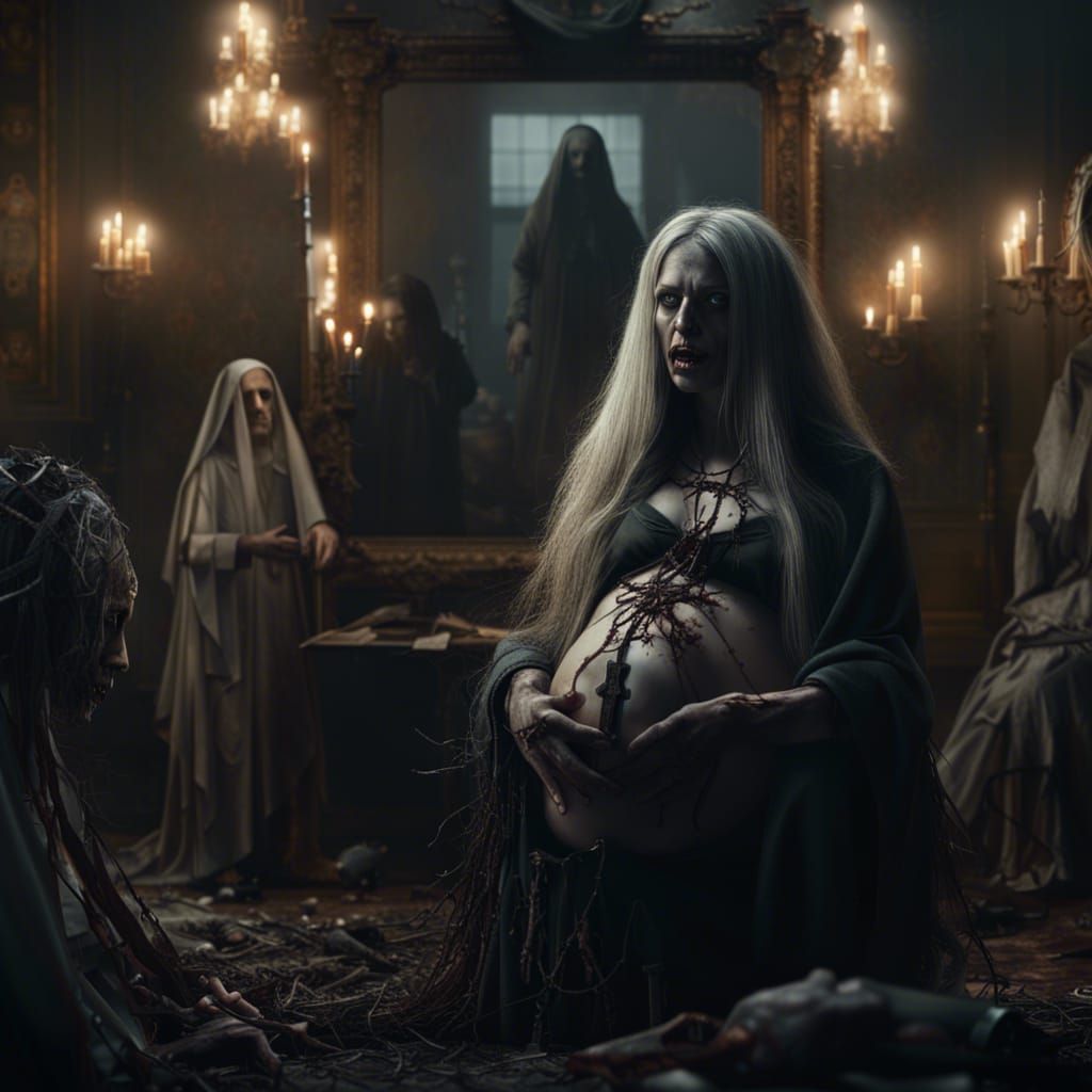 Zombie Birth with Nun Reflection: Digital Matte Painting