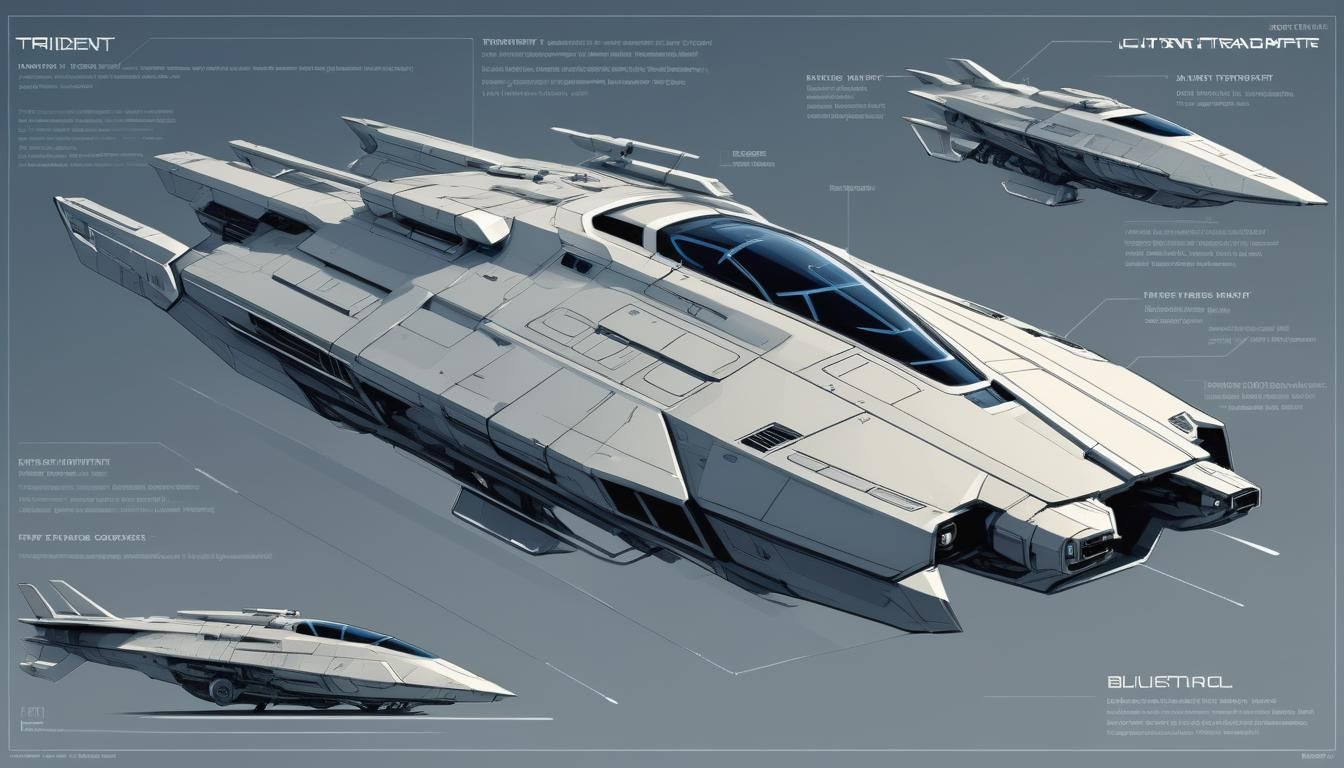 engineering drawing: futuristic military transport (include title and annotations)
