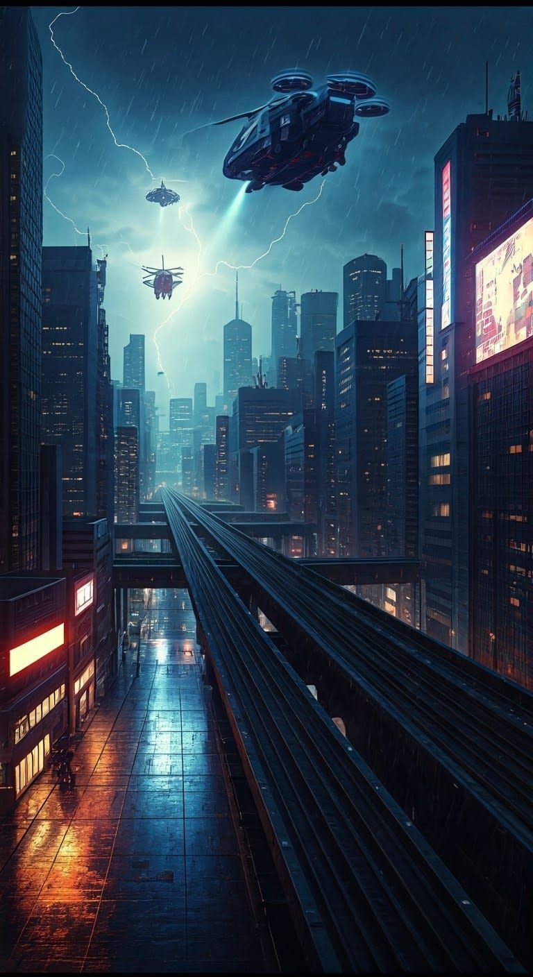 Futuristic Cyberpunk Metropolis at Night