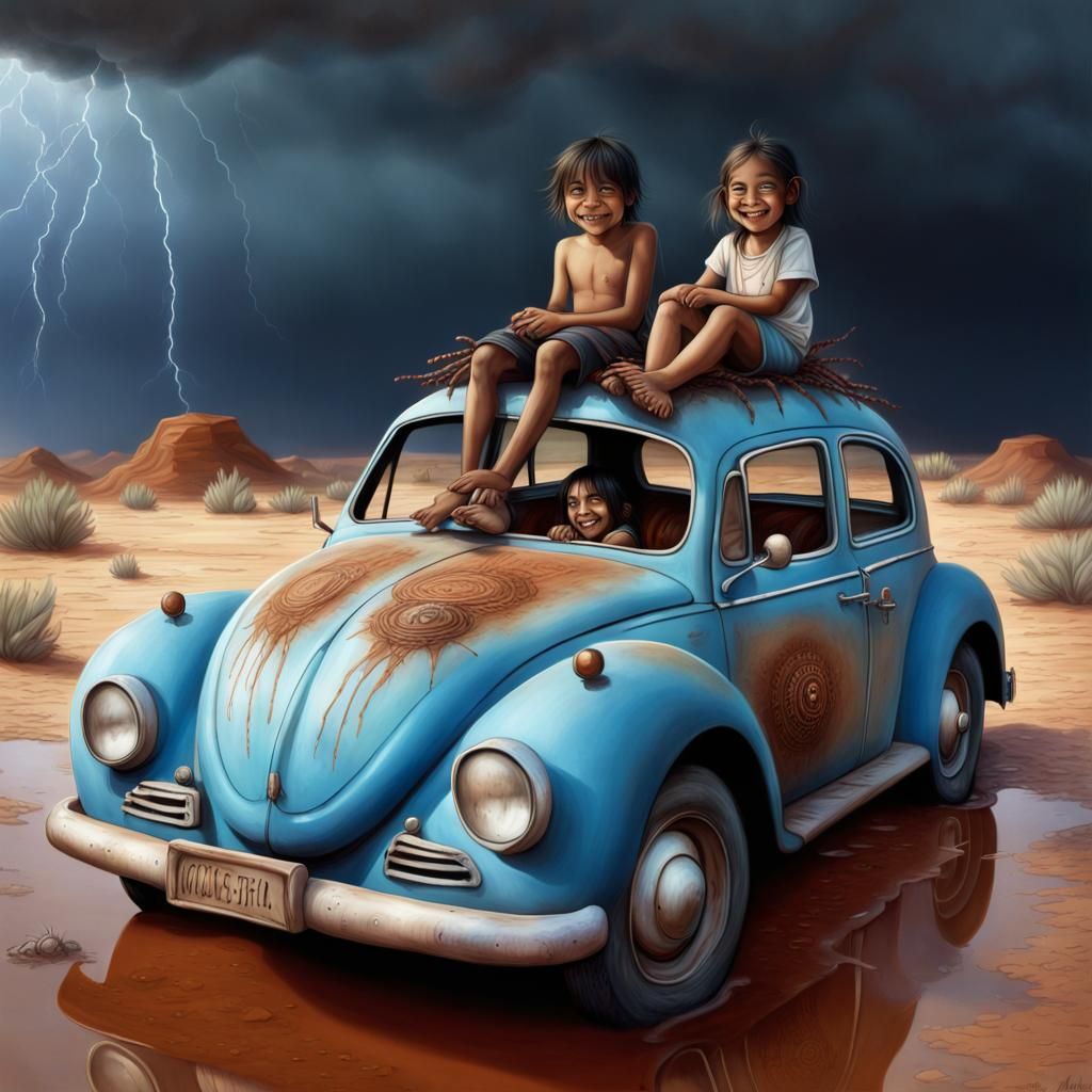 Aboriginal Children in Desert Storm, Hyperrealistic Art