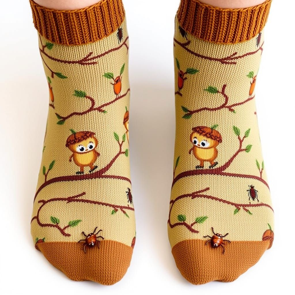 Whimsical Acorn People Pattern on Cozy Socks