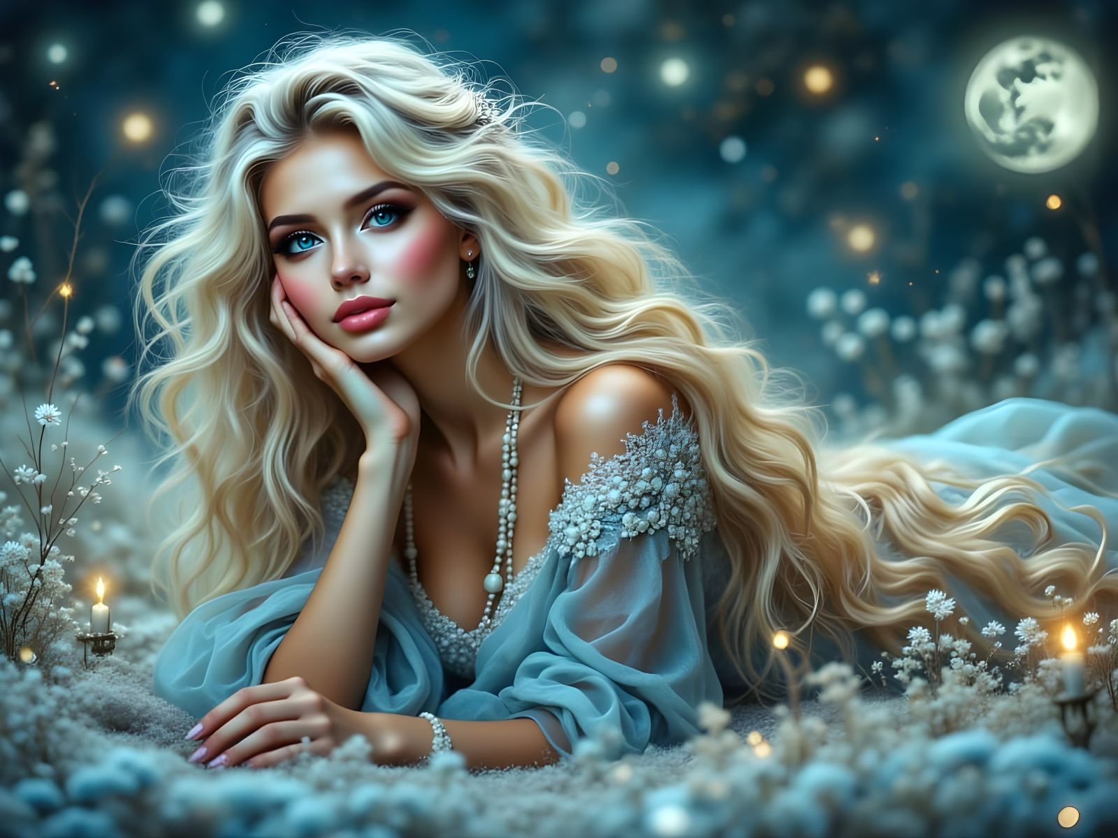 Norse Goddess Reclining in Moonlight