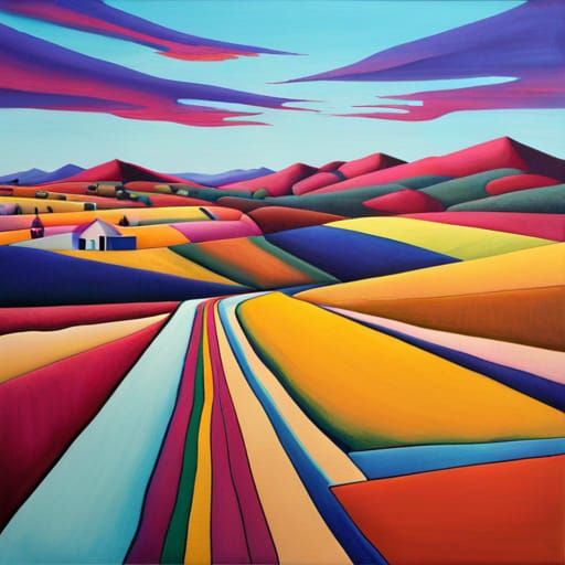 Futuristic Cat in Field with Sliced Moon