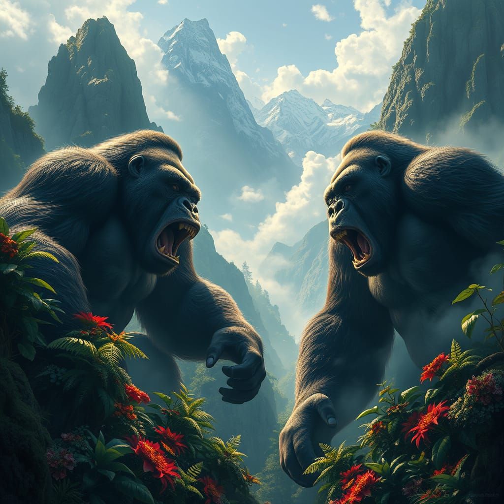 Gigantic Gorillas Engage in Epic Battle Amidst Breathtaking ...
