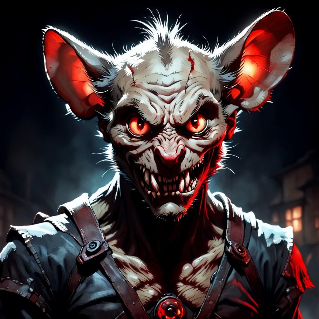 Terrifying Ratman with Glowing Red Eyes