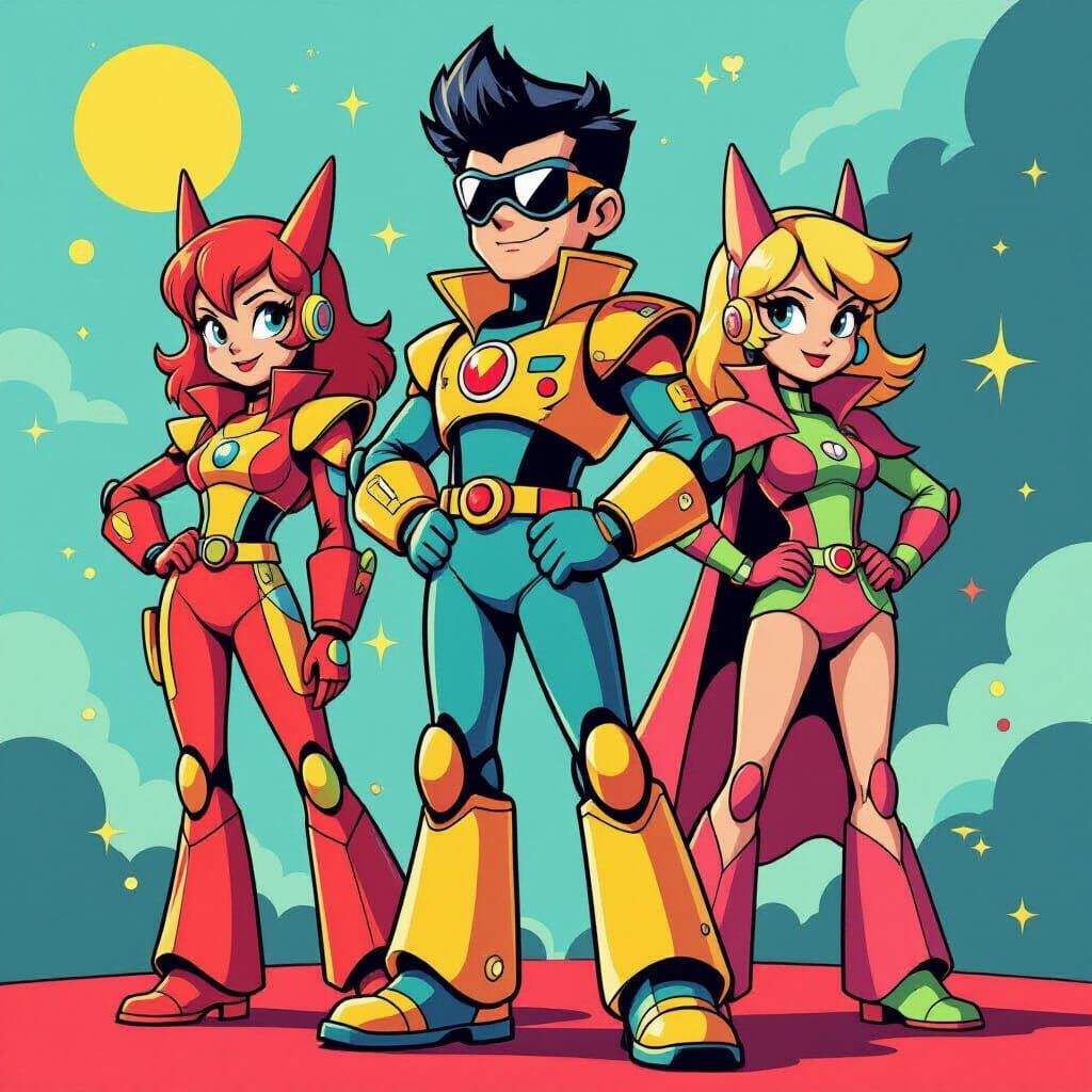 Vibrant Cartoon Characters in 80s Style