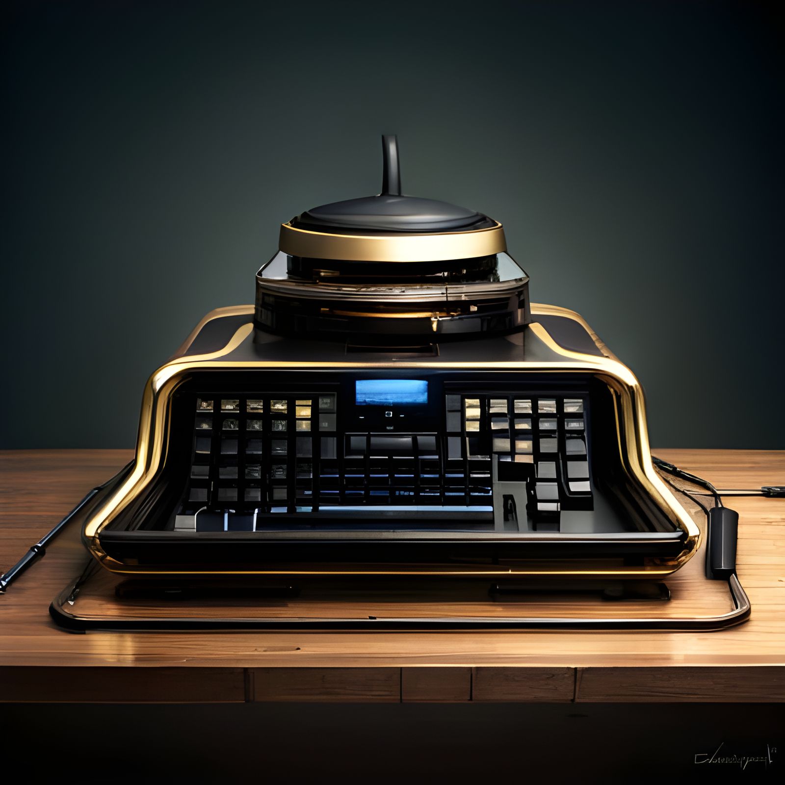 Cyberpunk Quantum Computer on Farm Table