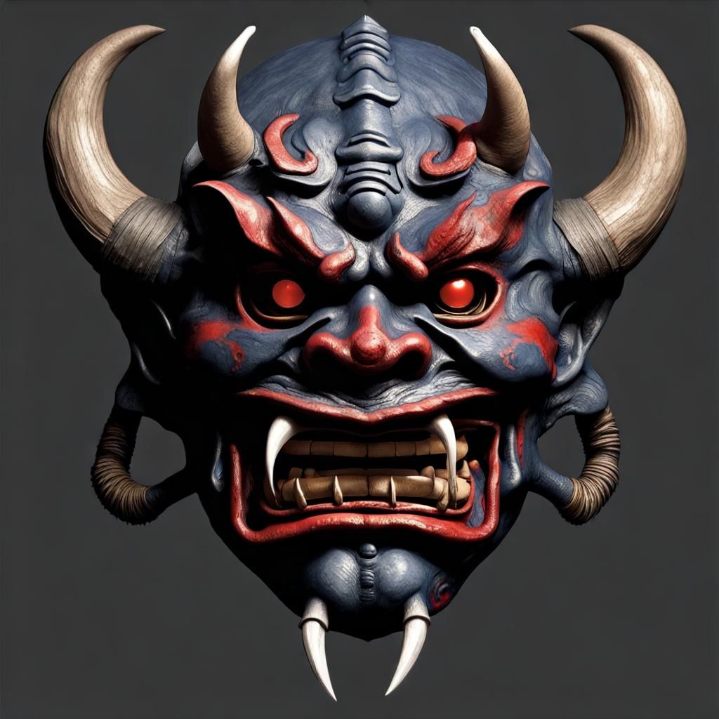 Hyperrealistic Oni Mask in Comic Book Style