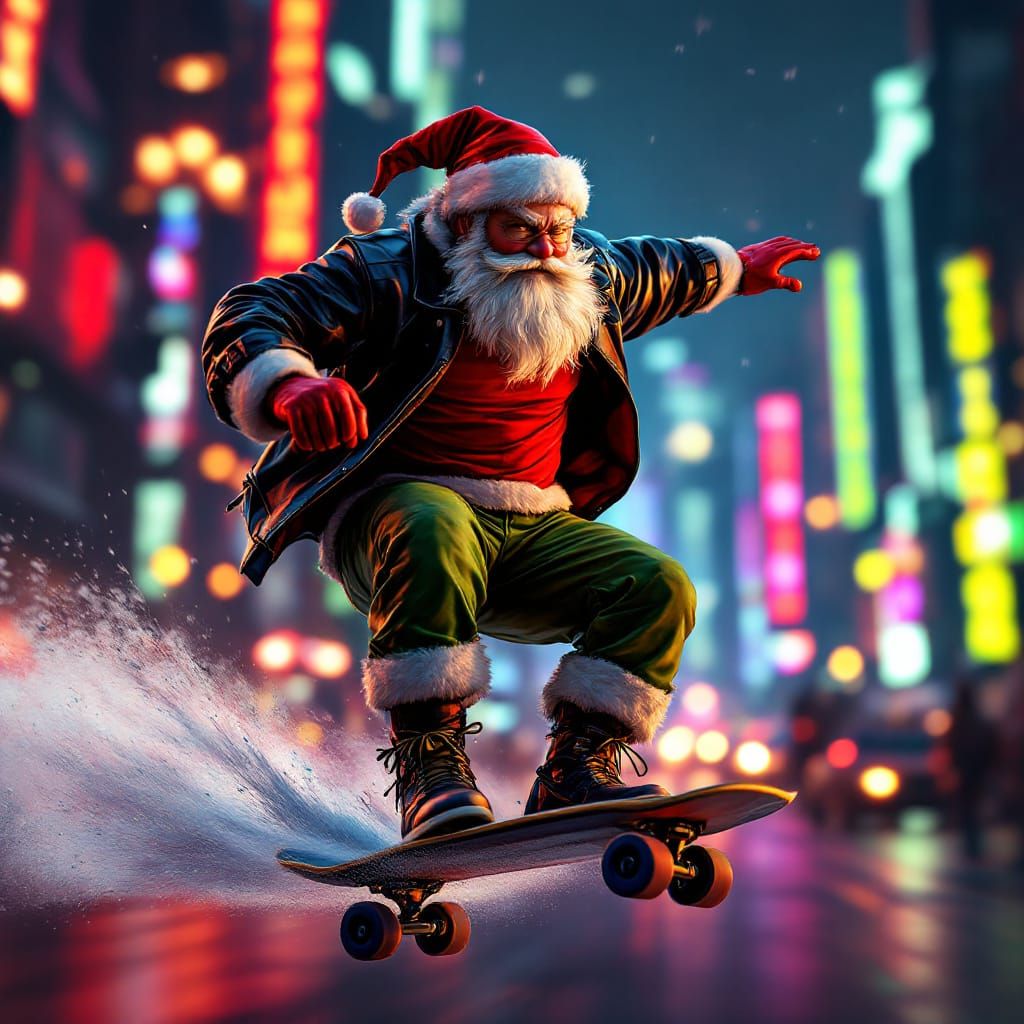 Santa Claus Skateboarder in Graffiti Art Style