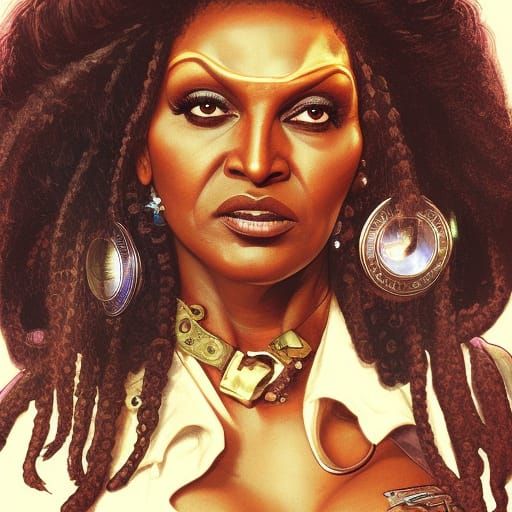 Pam Grier as Foxy Brown in the future fighting aliens