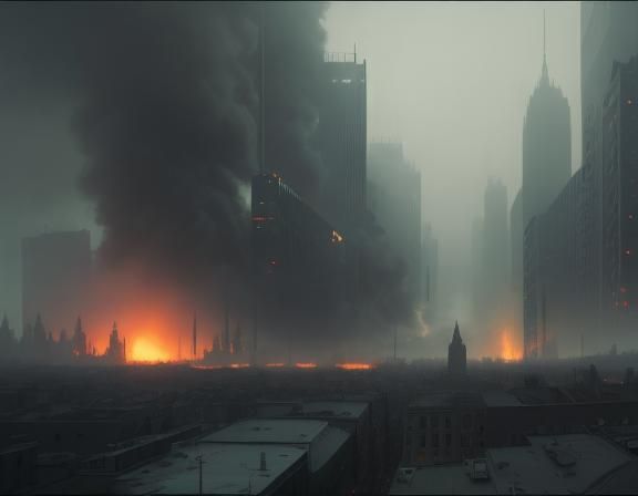 Dystopian Cityscape in Ashes: A Cinematic Vision
