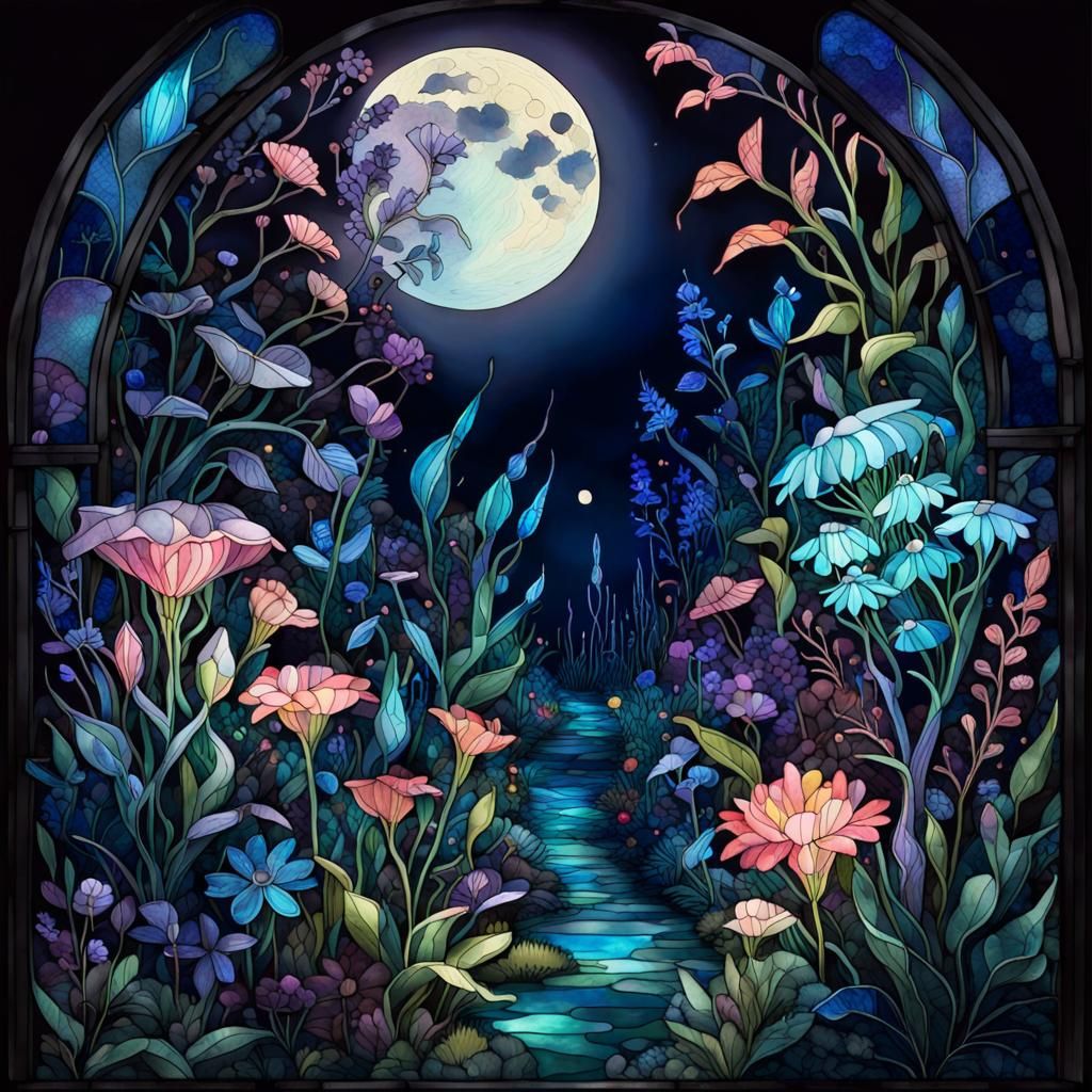 Bioluminescent Stained Glass Flower Garden