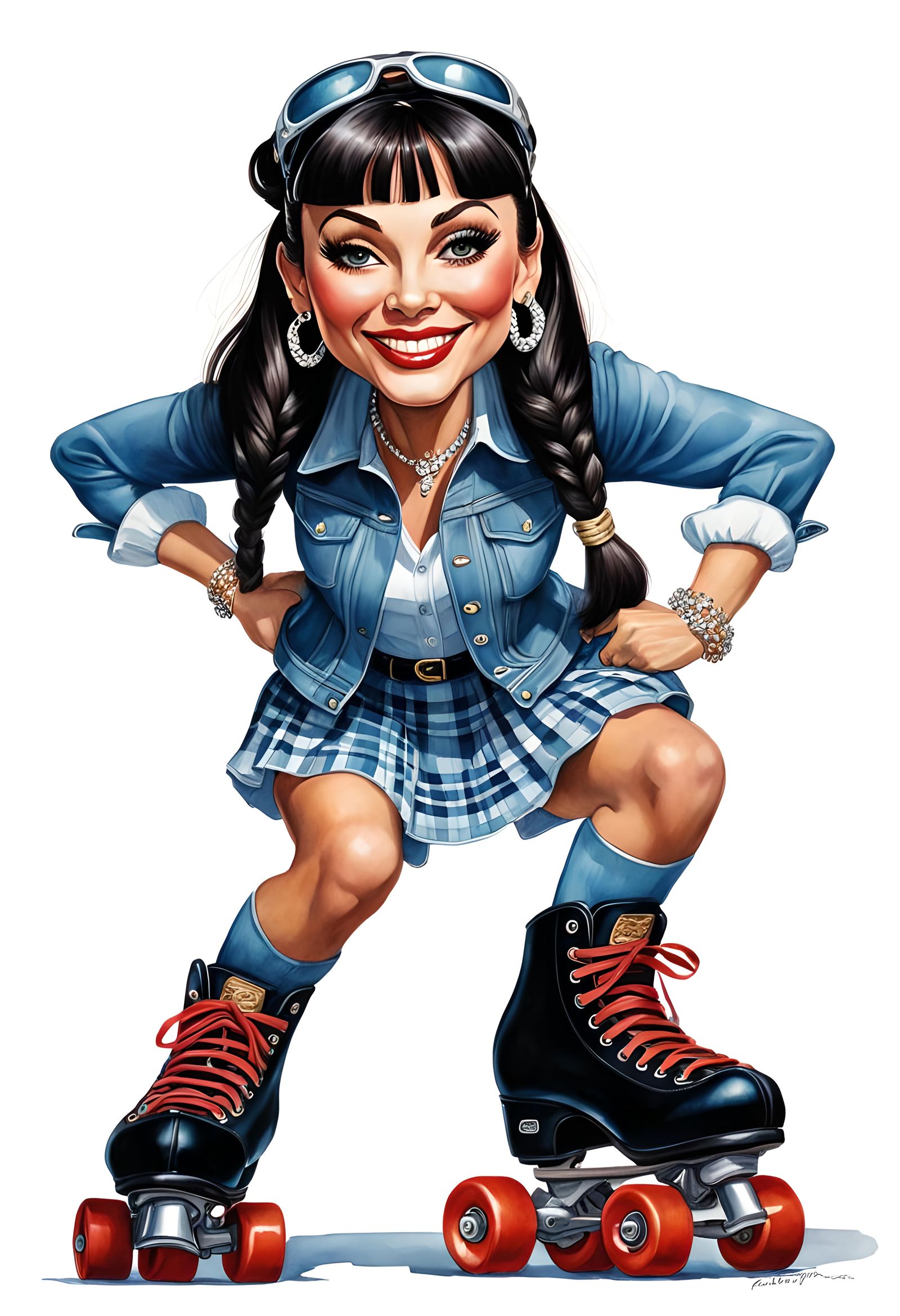Caricature Portrait of young Crystal Gayle :: a pair of rollerskates